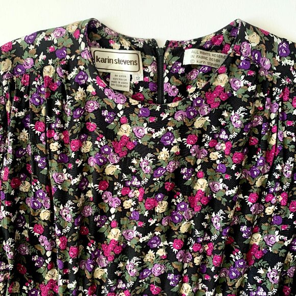 Vintage Floral Midi Dress - Black and Pink - Picture 4 of 15